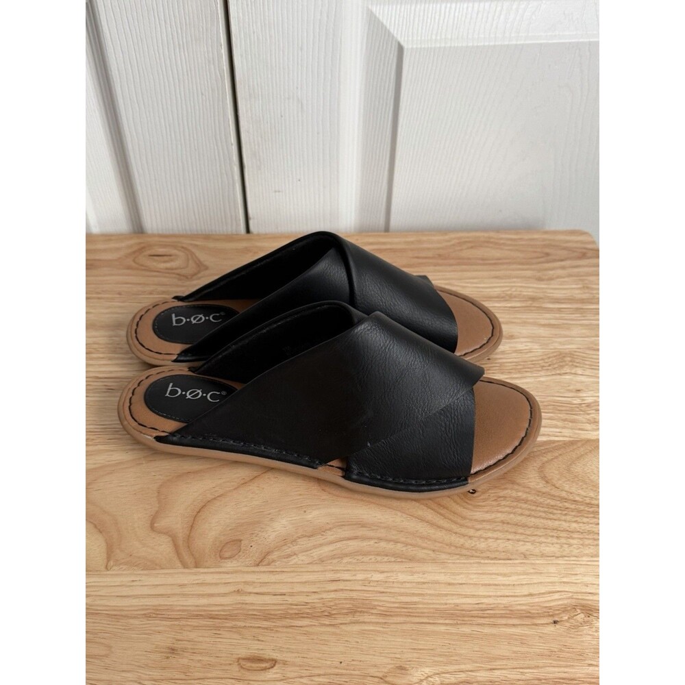 Boc Born Black Leather Criss Cross Sandals Size 7M Shoes Flats - Picture 4 of 8